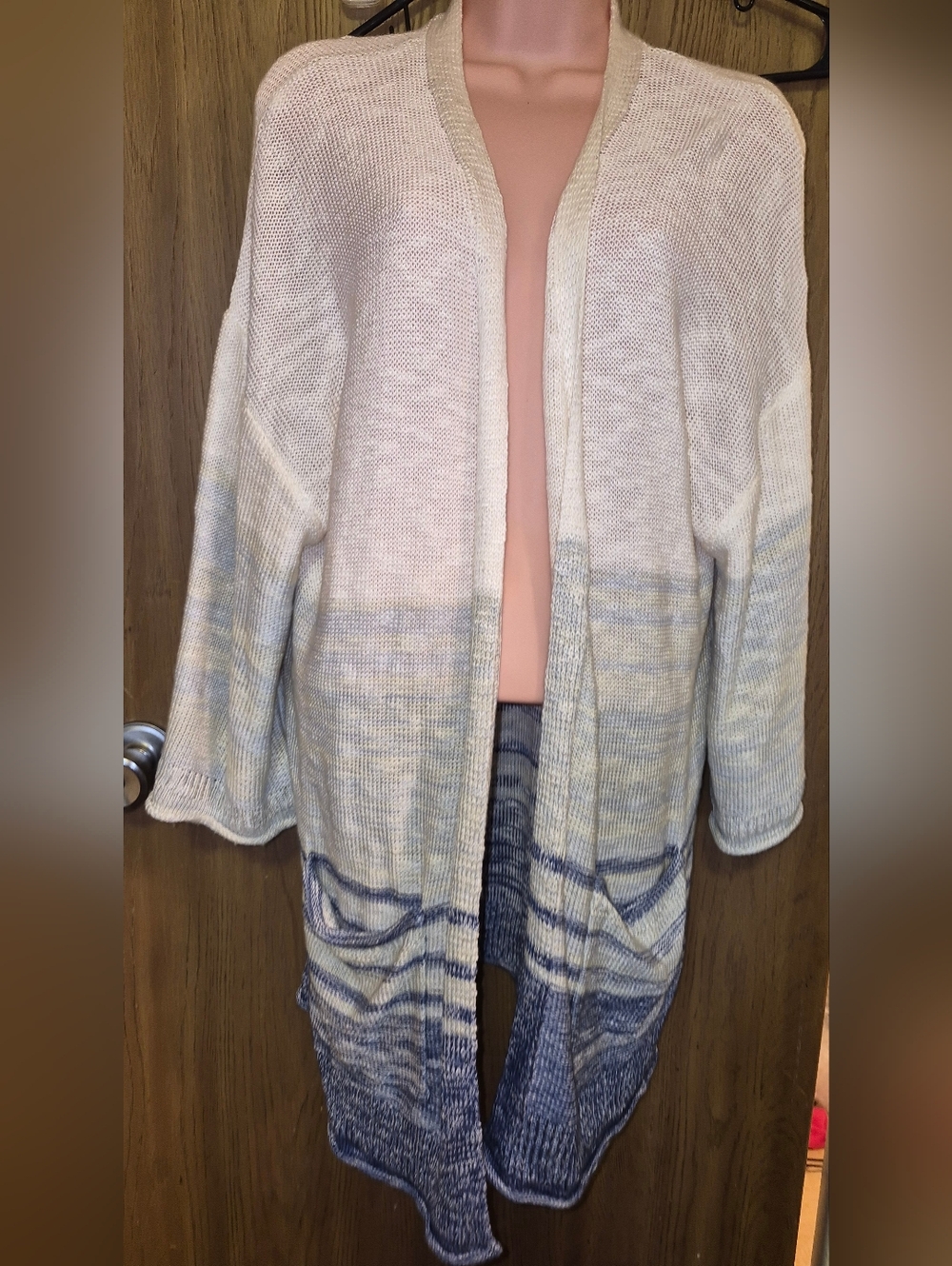 Margaux & Lexi Womens Ombre Cardigan Blue Striped Knit L Coastal Sweater